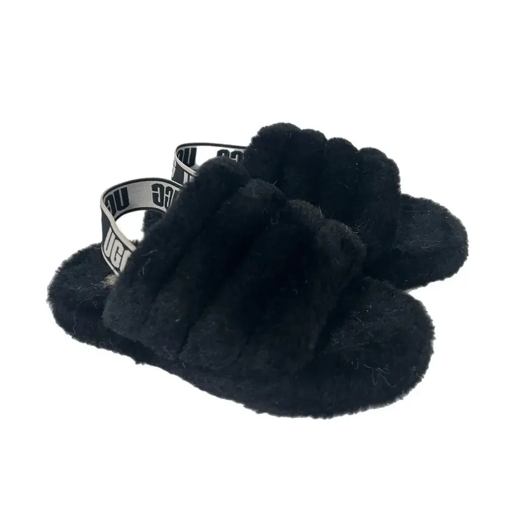 UGG Big Kids Fluff Yeah Slide Sandals Size 1 - 1098494K Black